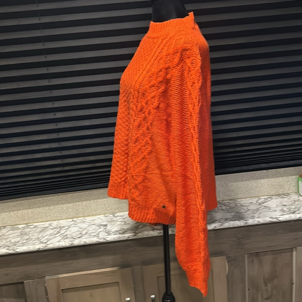 Volcom Women’s Orange Rust High Neck‎ Bishop Sleeve Cable Knit Sweater Large - Picture 2 of 8